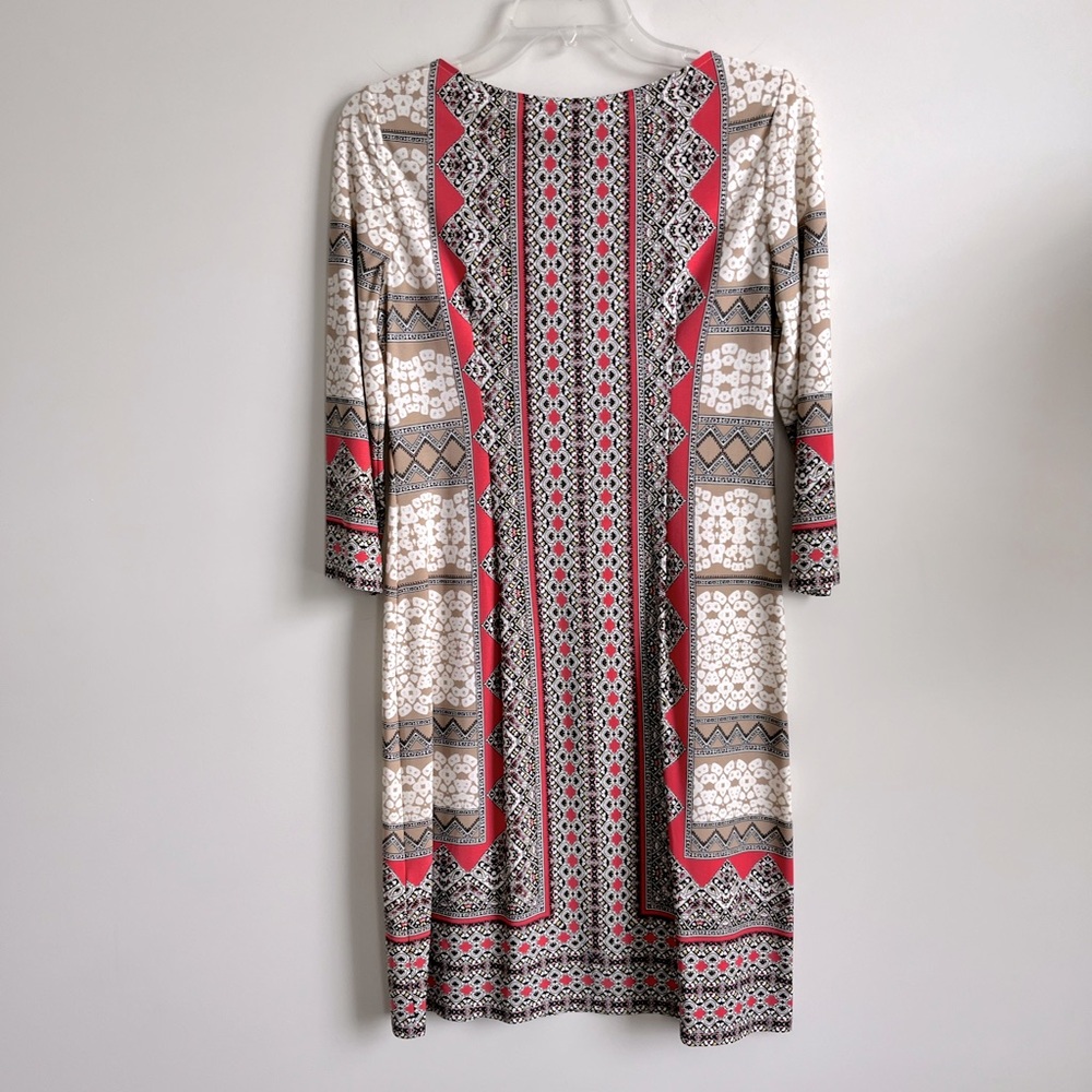 London Times Tan and Coral Shift Dress size 4